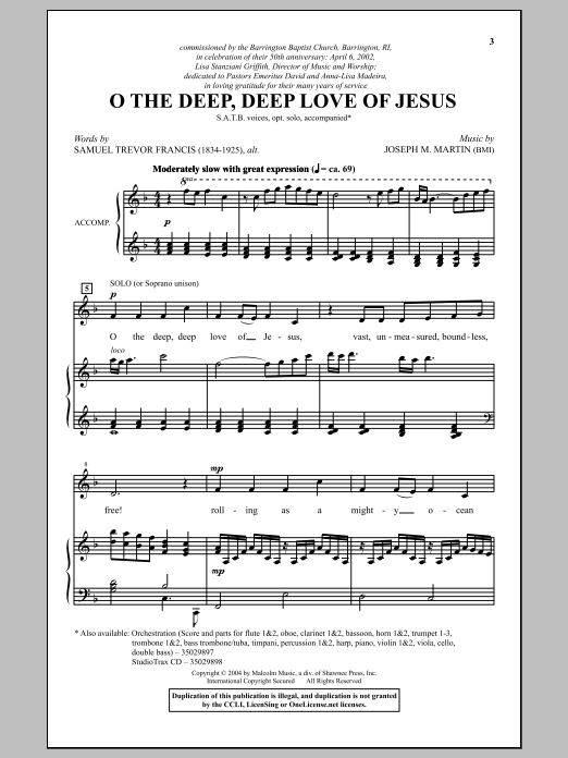 Joseph M. Martin O The Deep, Deep Love Of Jesus Sheet Music Notes & Chords for SATB - Download or Print PDF
