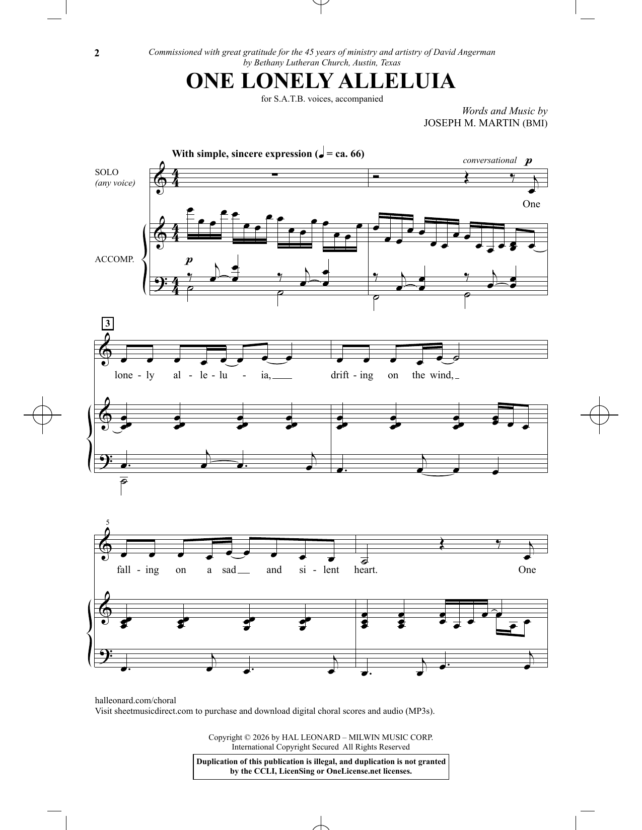 Joseph M. Martin One Lonely Alleluia Sheet Music Notes & Chords for SATB Choir - Download or Print PDF