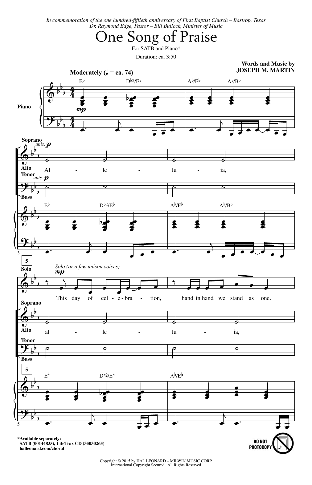 Joseph M. Martin One Song Of Praise Sheet Music Notes & Chords for SATB - Download or Print PDF