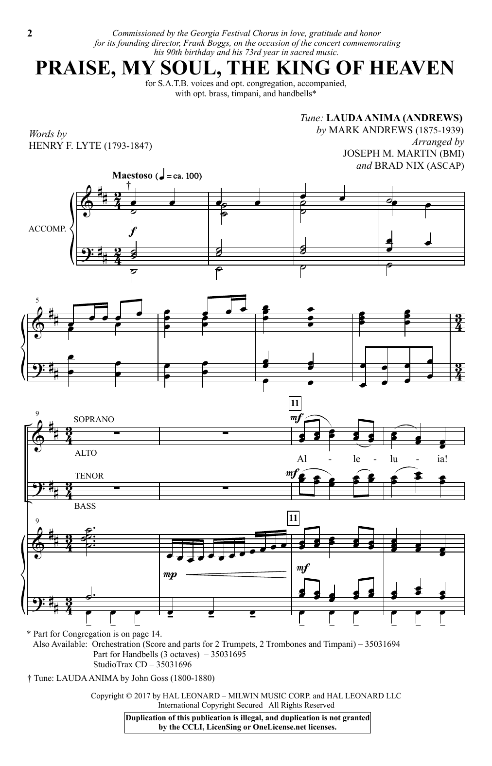 Joseph M. Martin Praise, My Soul, The King Of Heaven Sheet Music Notes & Chords for Choral - Download or Print PDF