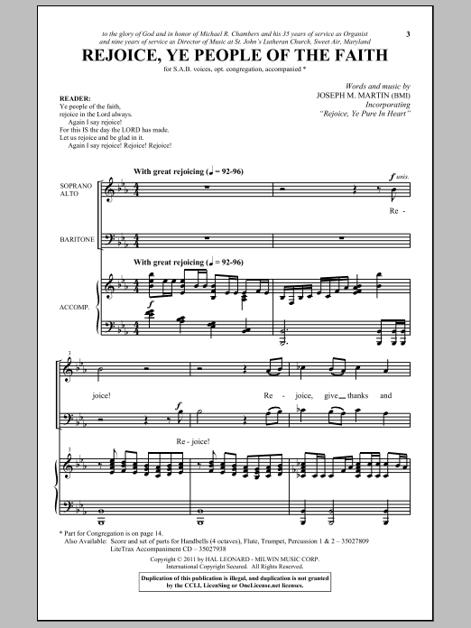 Joseph M. Martin Rejoice, Ye People Of The Faith Sheet Music Notes & Chords for SAB - Download or Print PDF