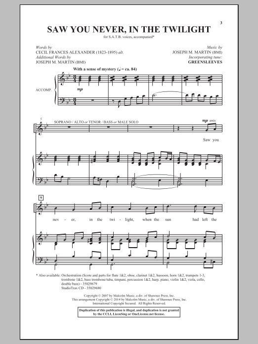 Joseph M. Martin Saw You Never, In The Twilight Sheet Music Notes & Chords for SATB - Download or Print PDF