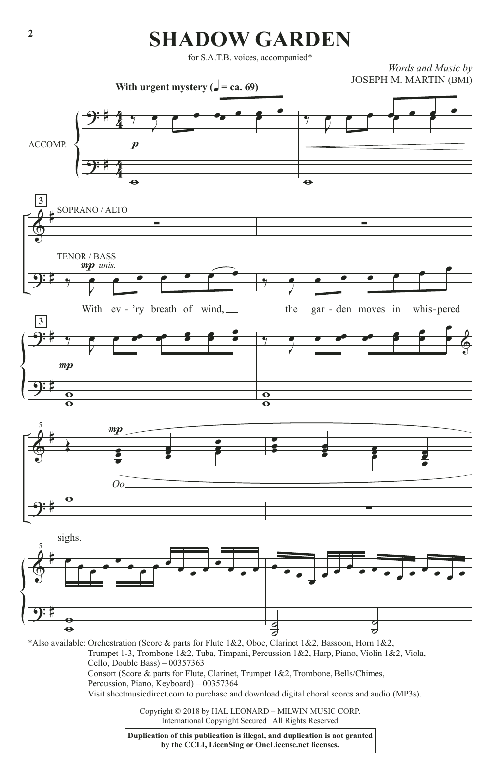 Joseph M. Martin Shadow Garden Sheet Music Notes & Chords for SATB Choir - Download or Print PDF