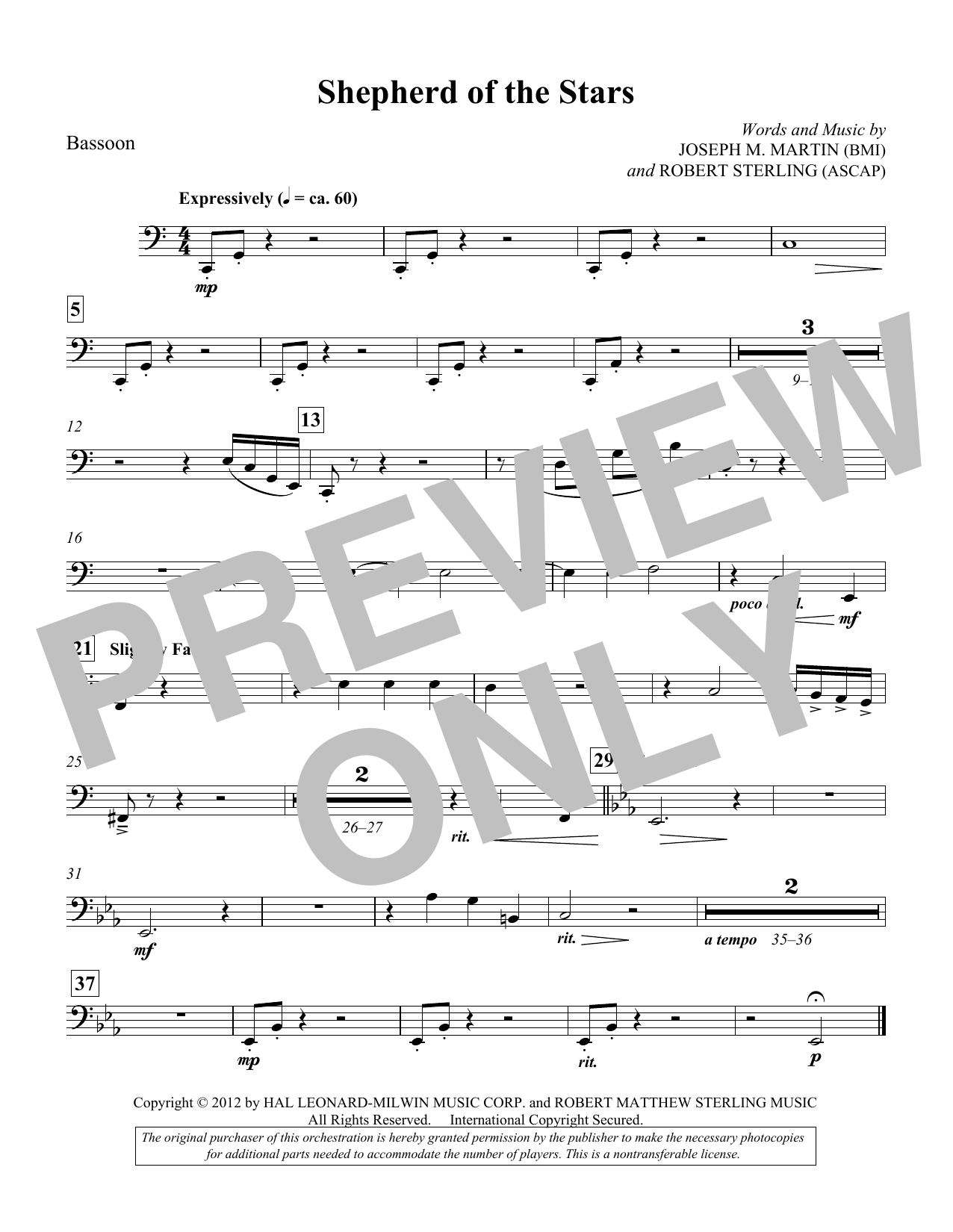 Joseph M. Martin Shepherd Of The Stars - Bassoon Sheet Music Notes & Chords for Choir Instrumental Pak - Download or Print PDF