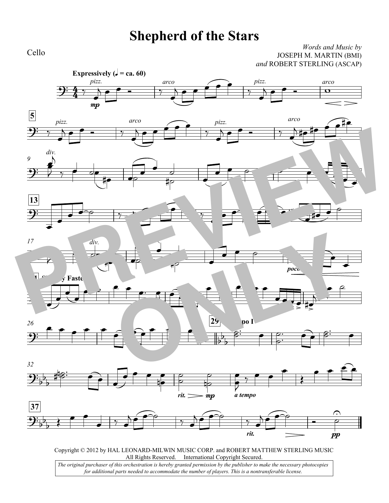 Joseph M. Martin Shepherd Of The Stars - Cello Sheet Music Notes & Chords for Choir Instrumental Pak - Download or Print PDF