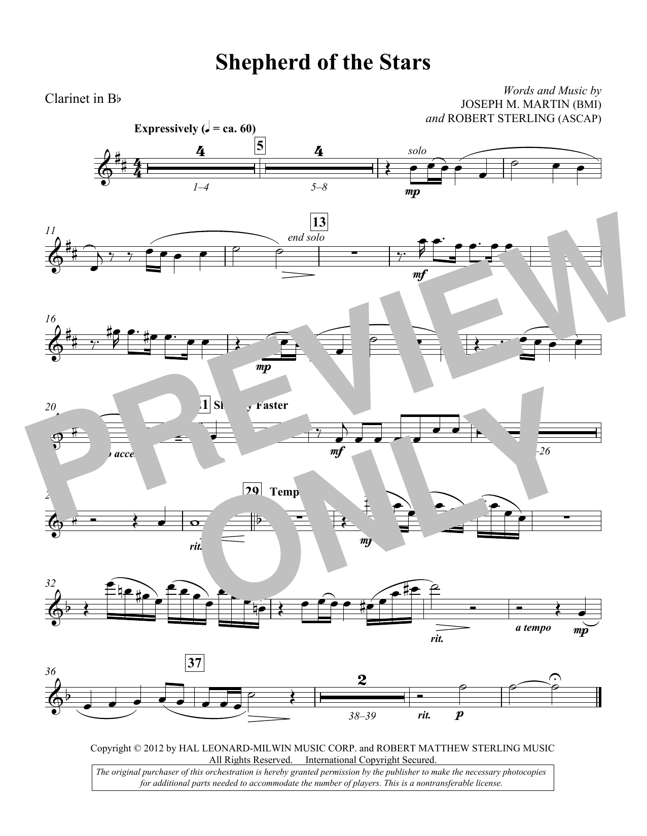 Joseph M. Martin Shepherd Of The Stars - Clarinet Sheet Music Notes & Chords for Choir Instrumental Pak - Download or Print PDF