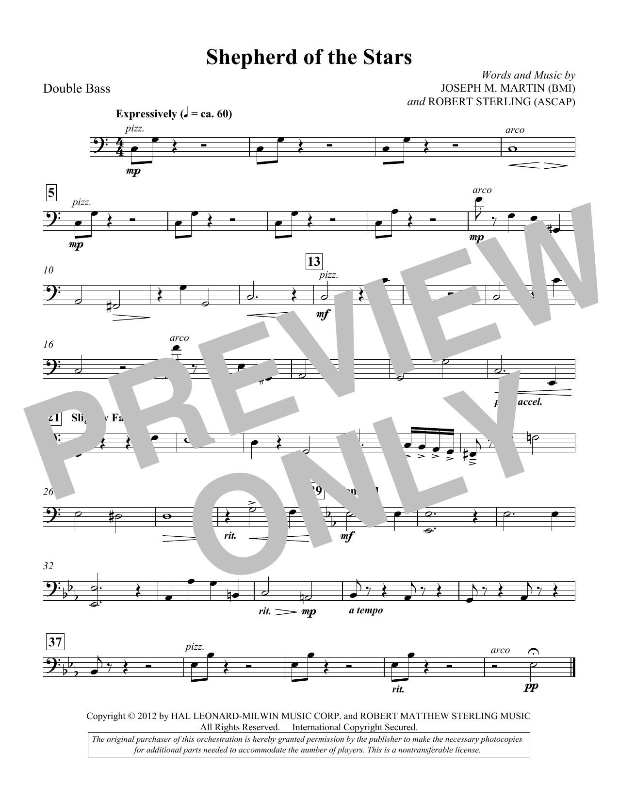 Joseph M. Martin Shepherd Of The Stars - Double Bass Sheet Music Notes & Chords for Choir Instrumental Pak - Download or Print PDF