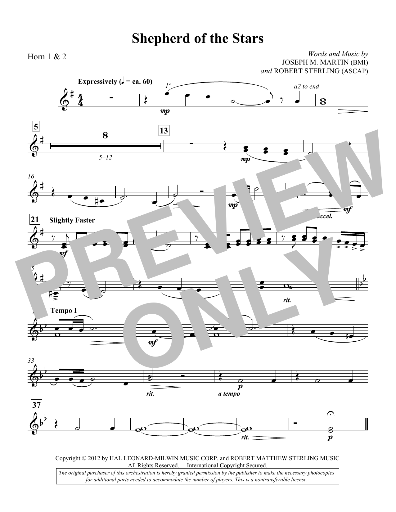 Joseph M. Martin Shepherd Of The Stars - F Horn 1,2 Sheet Music Notes & Chords for Choir Instrumental Pak - Download or Print PDF