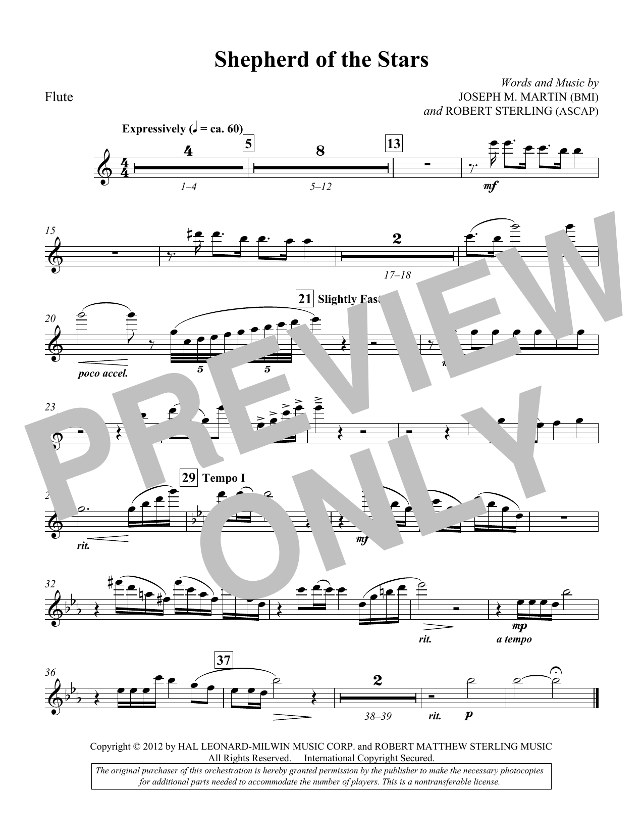 Joseph M. Martin Shepherd Of The Stars - Flute Sheet Music Notes & Chords for Choir Instrumental Pak - Download or Print PDF