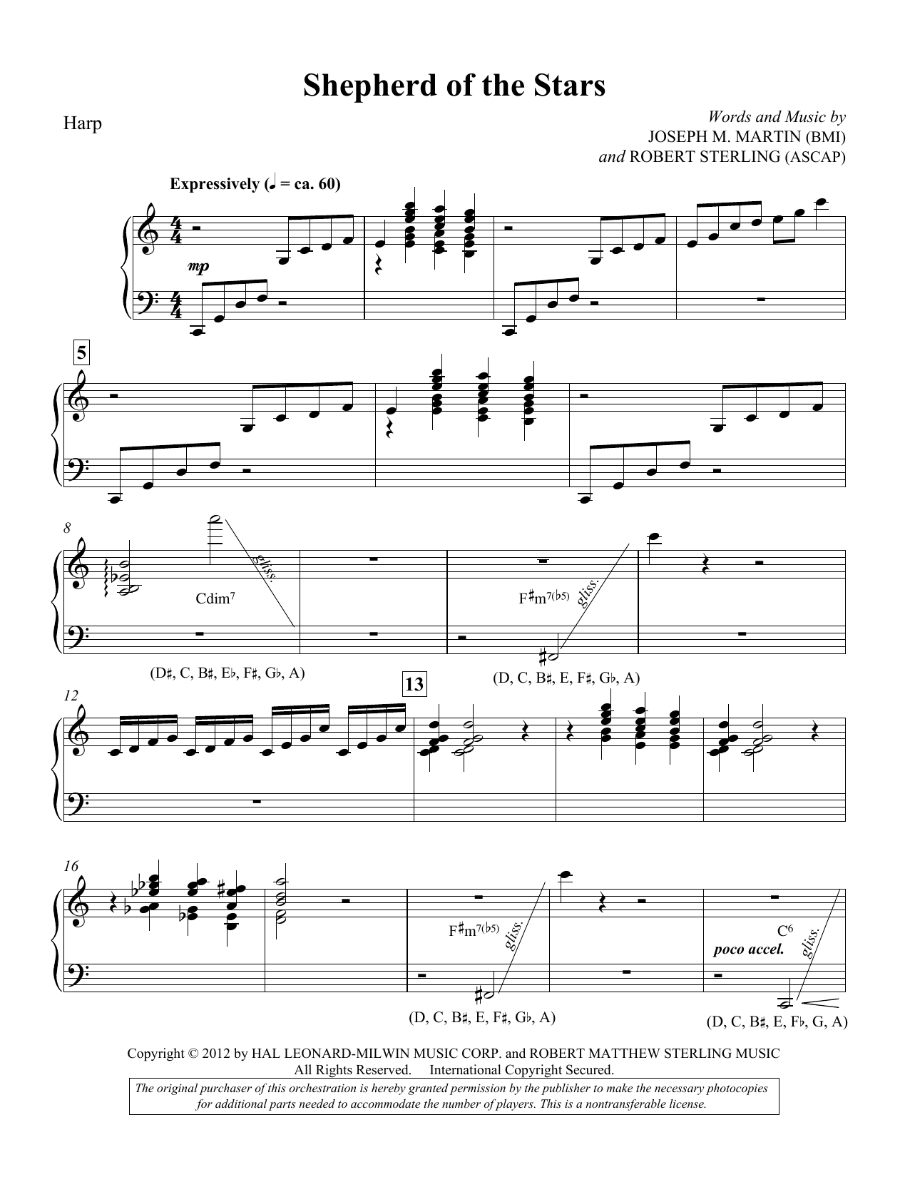 Joseph M. Martin Shepherd Of The Stars - Harp Sheet Music Notes & Chords for Choir Instrumental Pak - Download or Print PDF