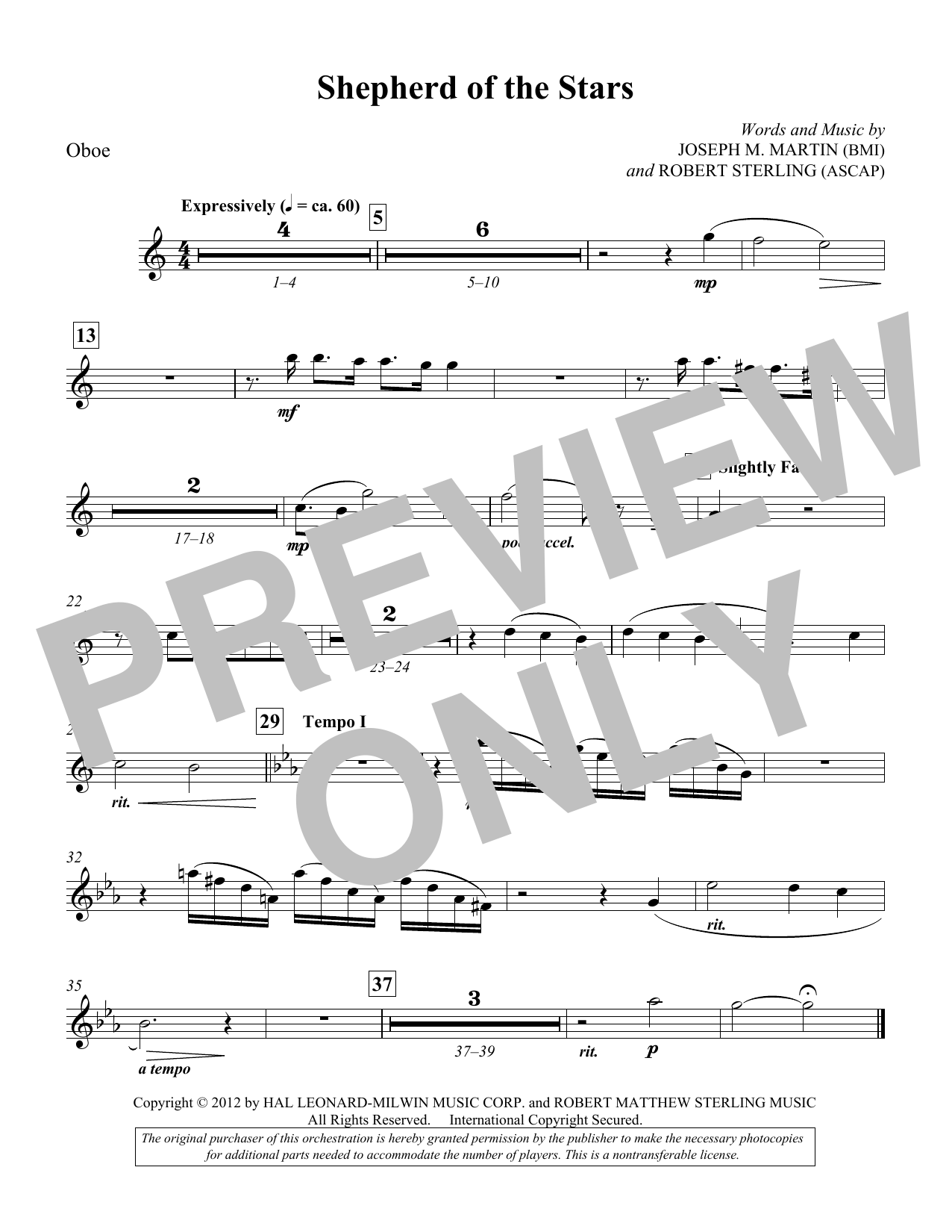 Joseph M. Martin Shepherd Of The Stars - Oboe Sheet Music Notes & Chords for Choir Instrumental Pak - Download or Print PDF