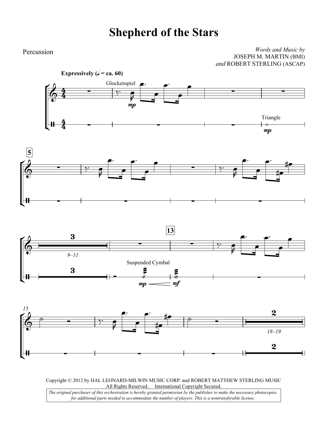 Joseph M. Martin Shepherd Of The Stars - Percussion Sheet Music Notes & Chords for Choir Instrumental Pak - Download or Print PDF