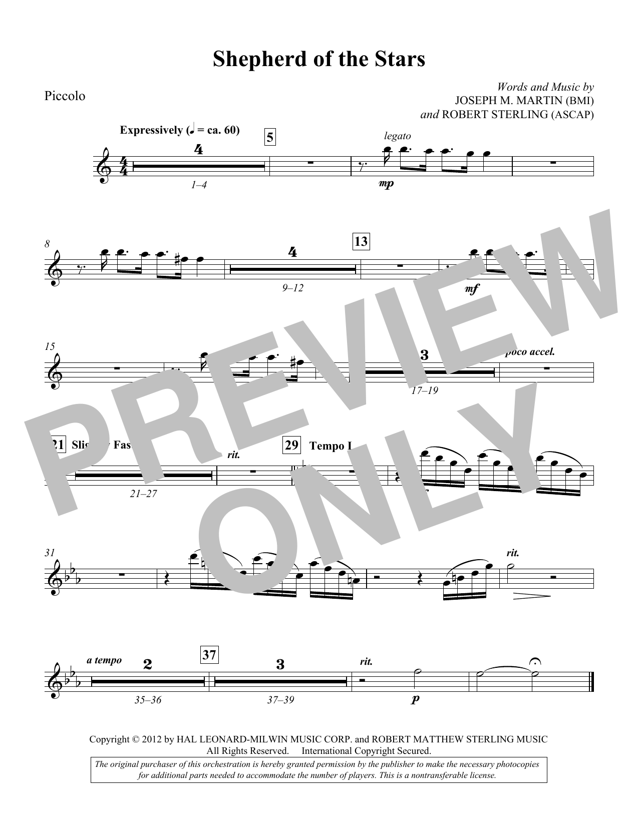 Joseph M. Martin Shepherd Of The Stars - Piccolo Sheet Music Notes & Chords for Choir Instrumental Pak - Download or Print PDF