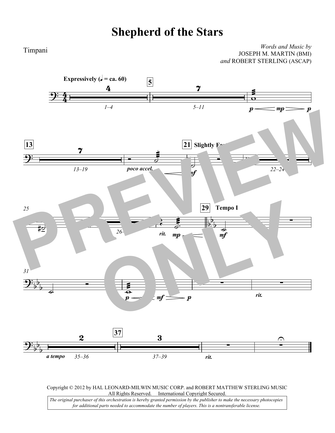 Joseph M. Martin Shepherd Of The Stars - Timpani Sheet Music Notes & Chords for Choir Instrumental Pak - Download or Print PDF