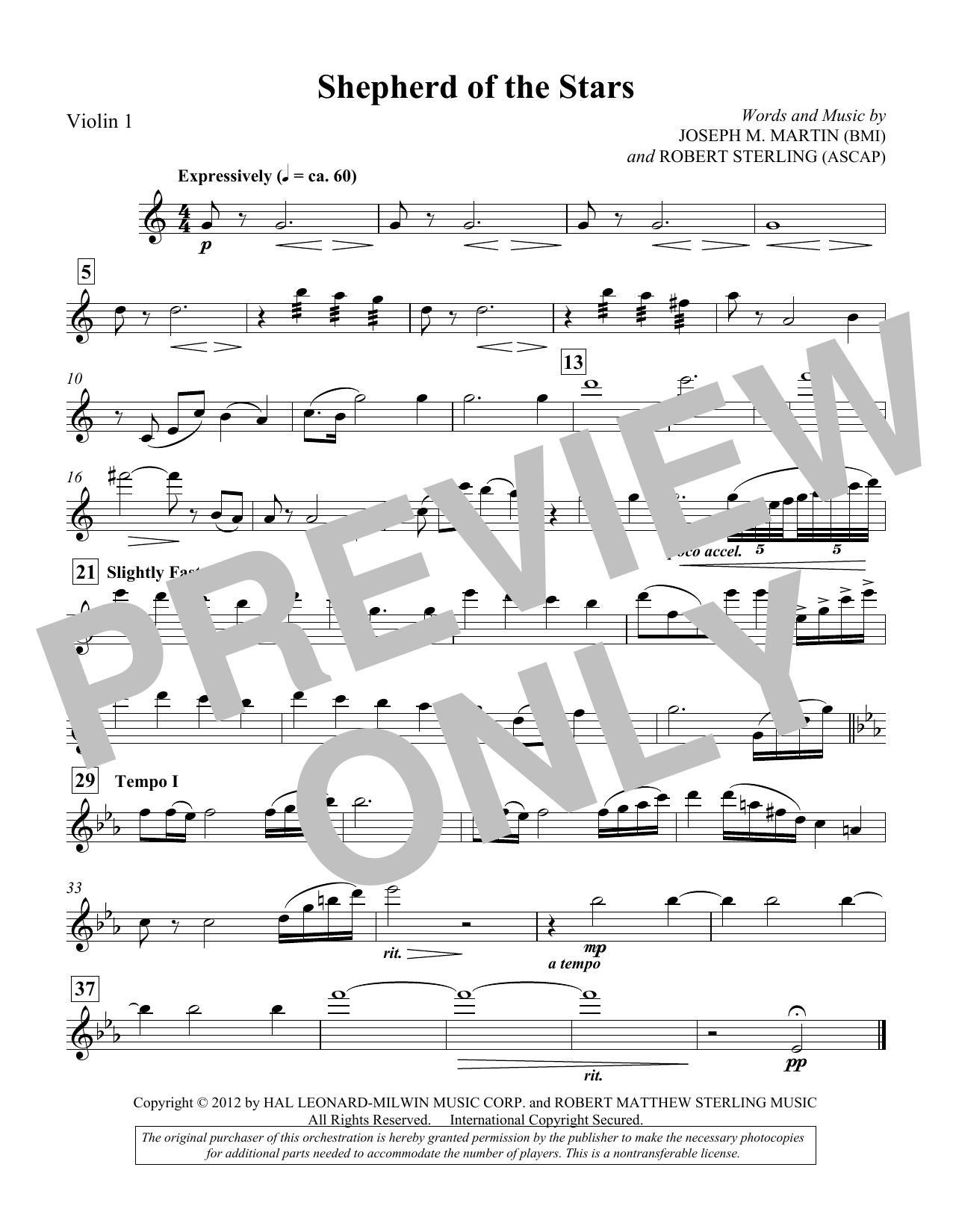 Joseph M. Martin Shepherd Of The Stars - Violin 1 Sheet Music Notes & Chords for Choir Instrumental Pak - Download or Print PDF