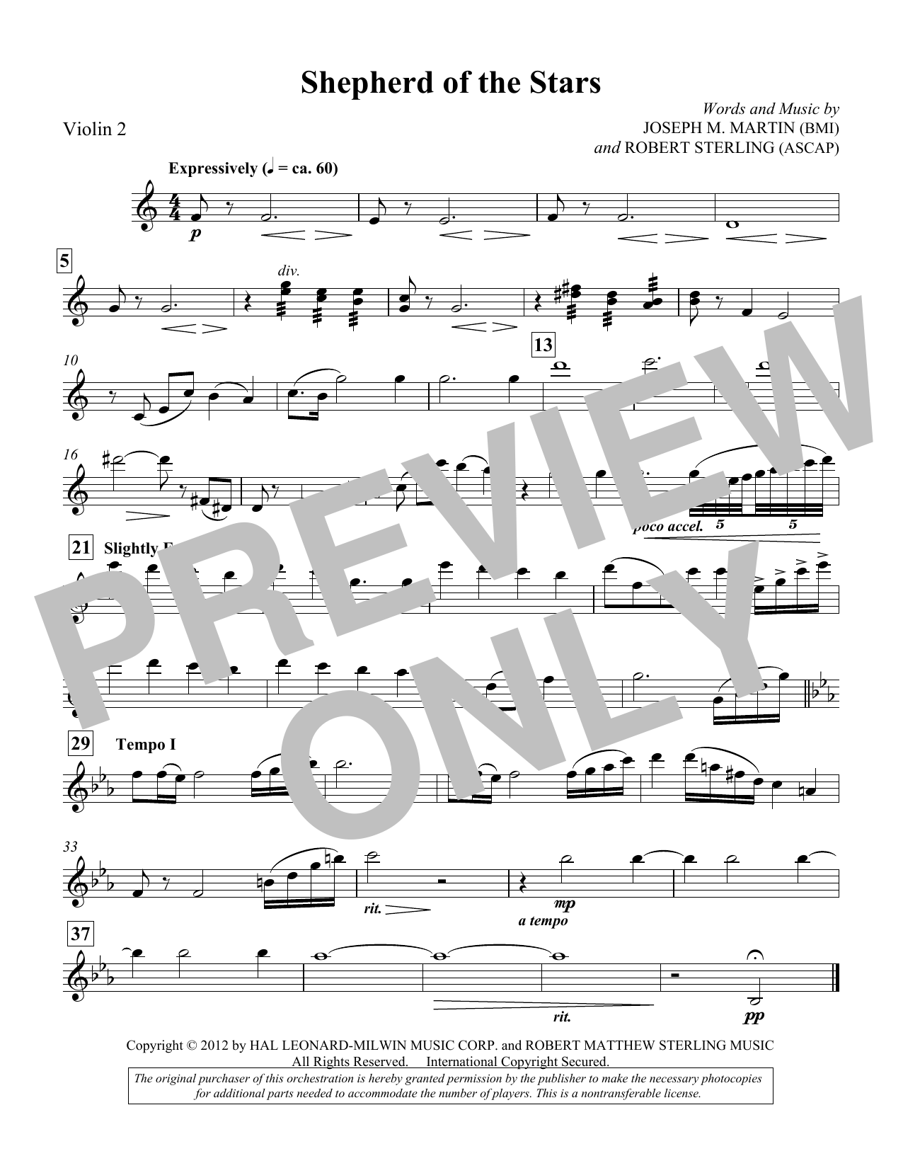 Joseph M. Martin Shepherd Of The Stars - Violin 2 Sheet Music Notes & Chords for Choir Instrumental Pak - Download or Print PDF