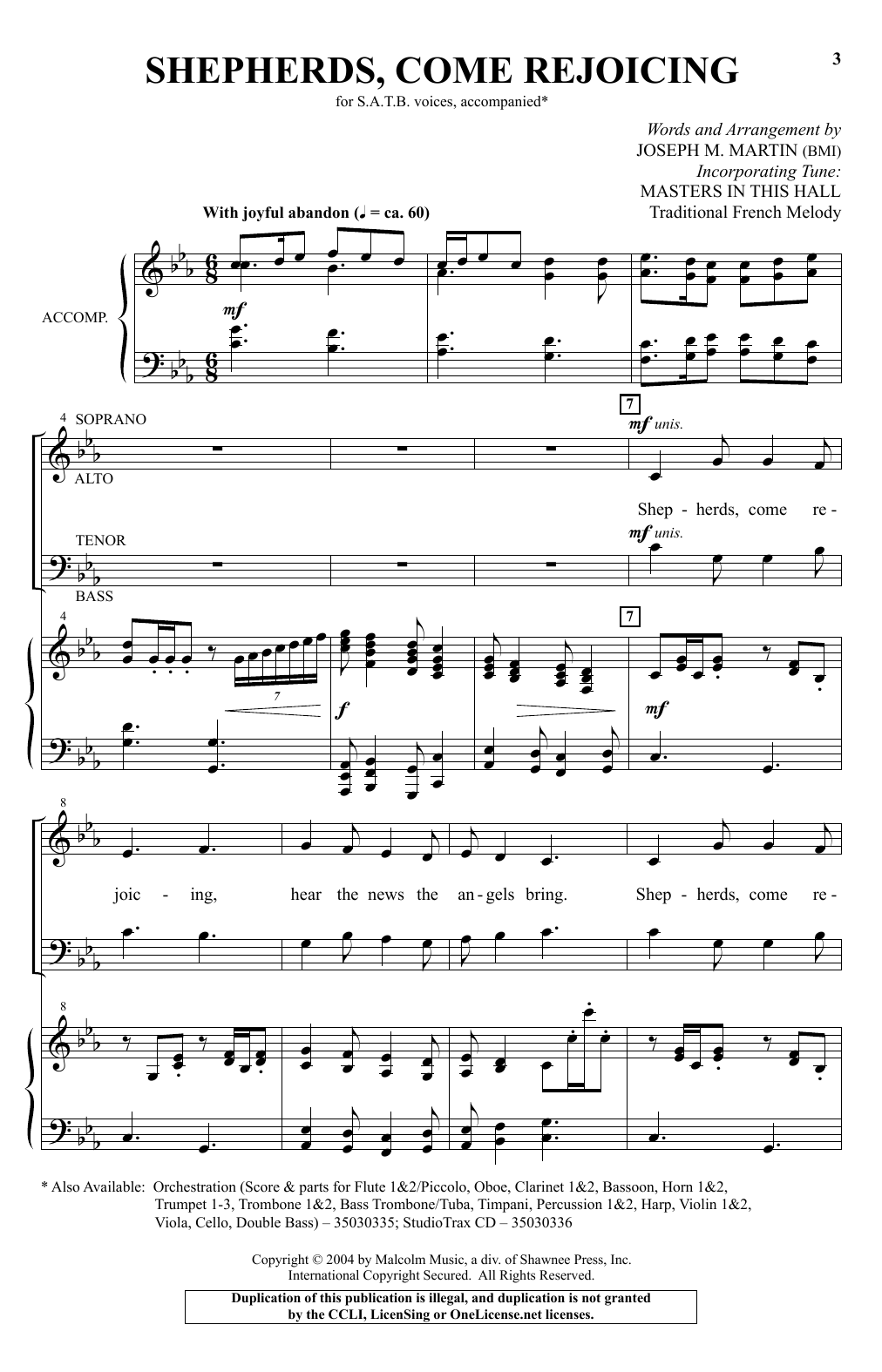 Joseph M. Martin Shepherds, Come Rejoicing Sheet Music Notes & Chords for SATB - Download or Print PDF