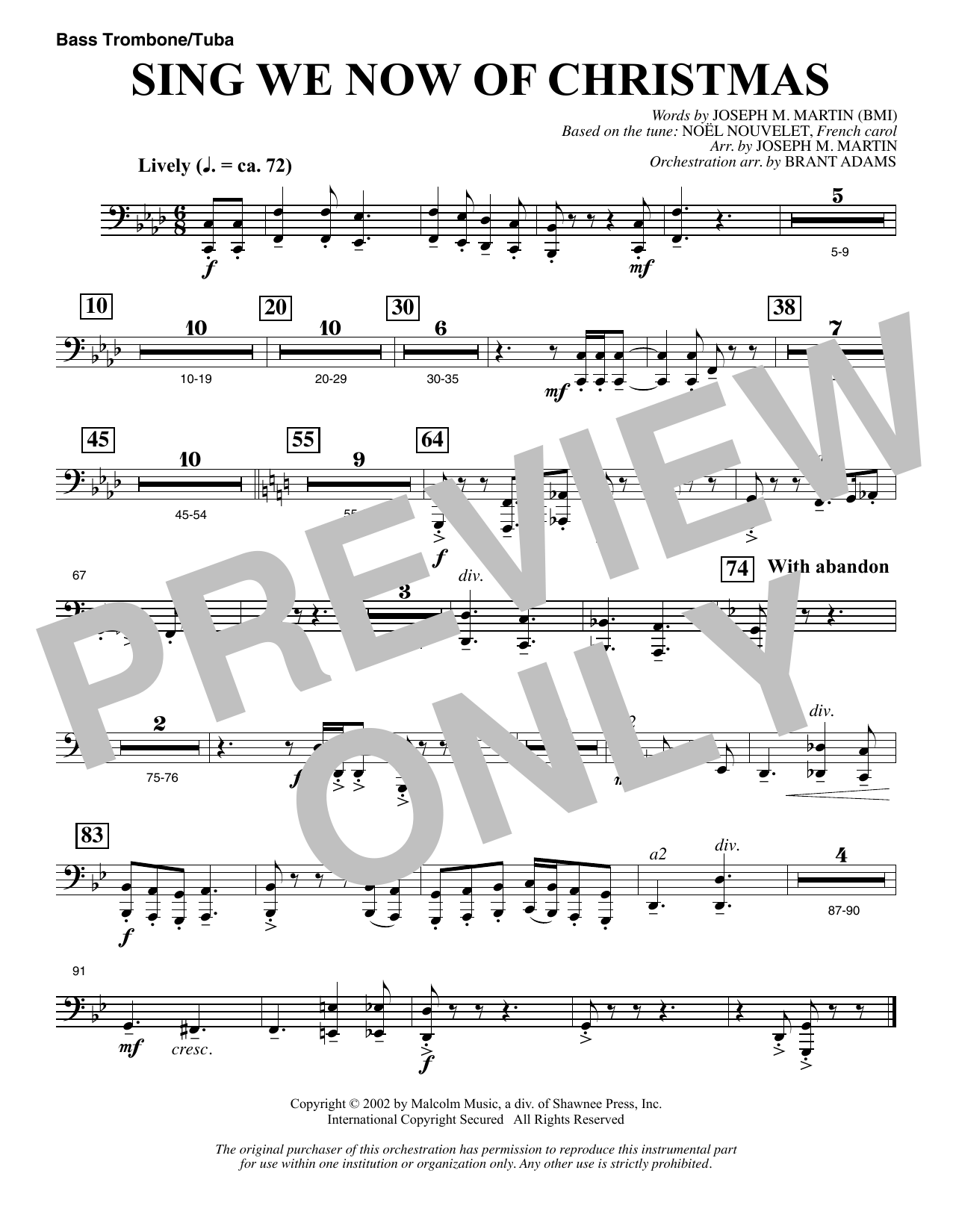 Joseph M. Martin Sing We Now Of Christmas (from Morning Star) - Bass Trombone/Tuba Sheet Music Notes & Chords for Choir Instrumental Pak - Download or Print PDF