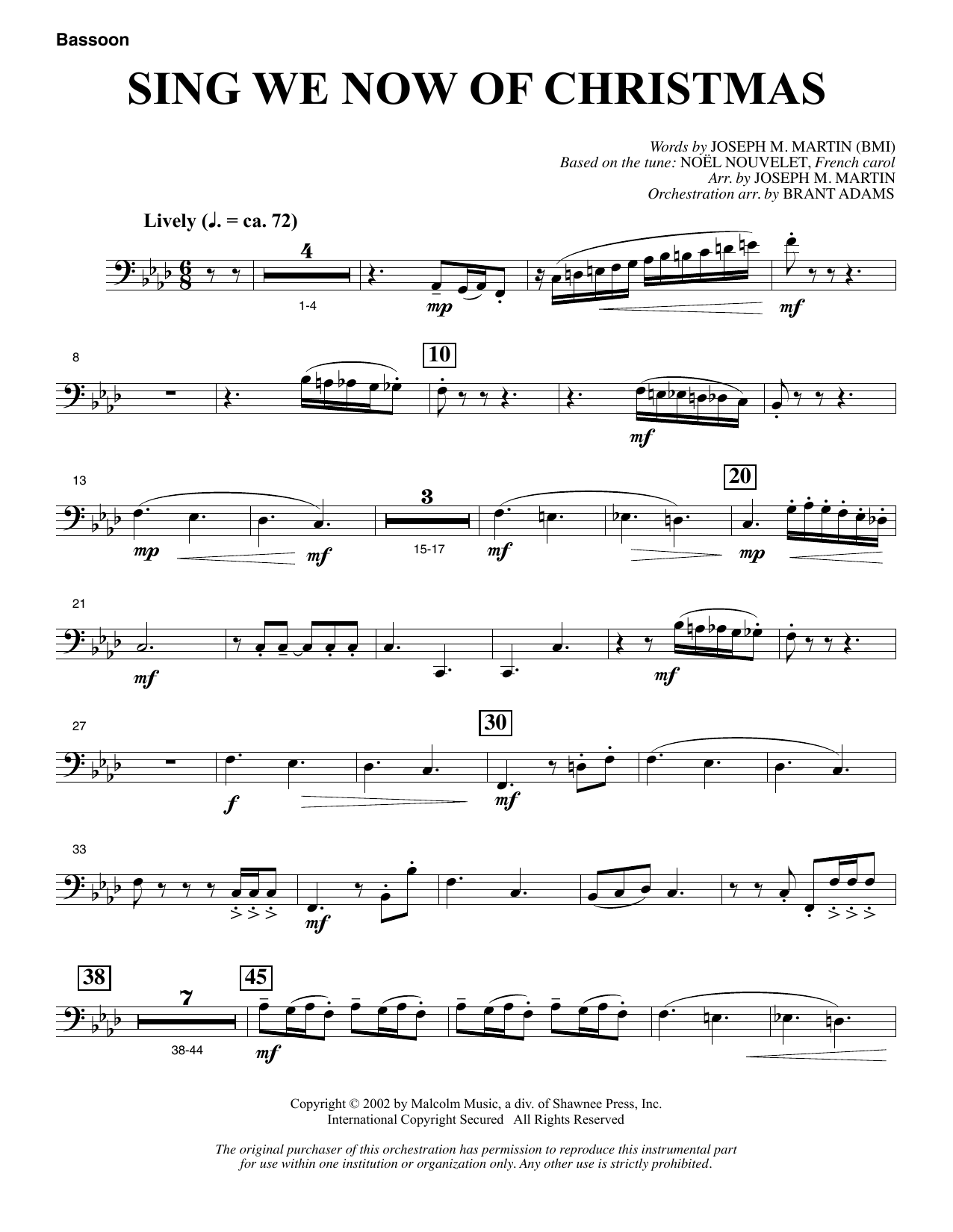 Joseph M. Martin Sing We Now Of Christmas (from Morning Star) - Bassoon Sheet Music Notes & Chords for Choir Instrumental Pak - Download or Print PDF