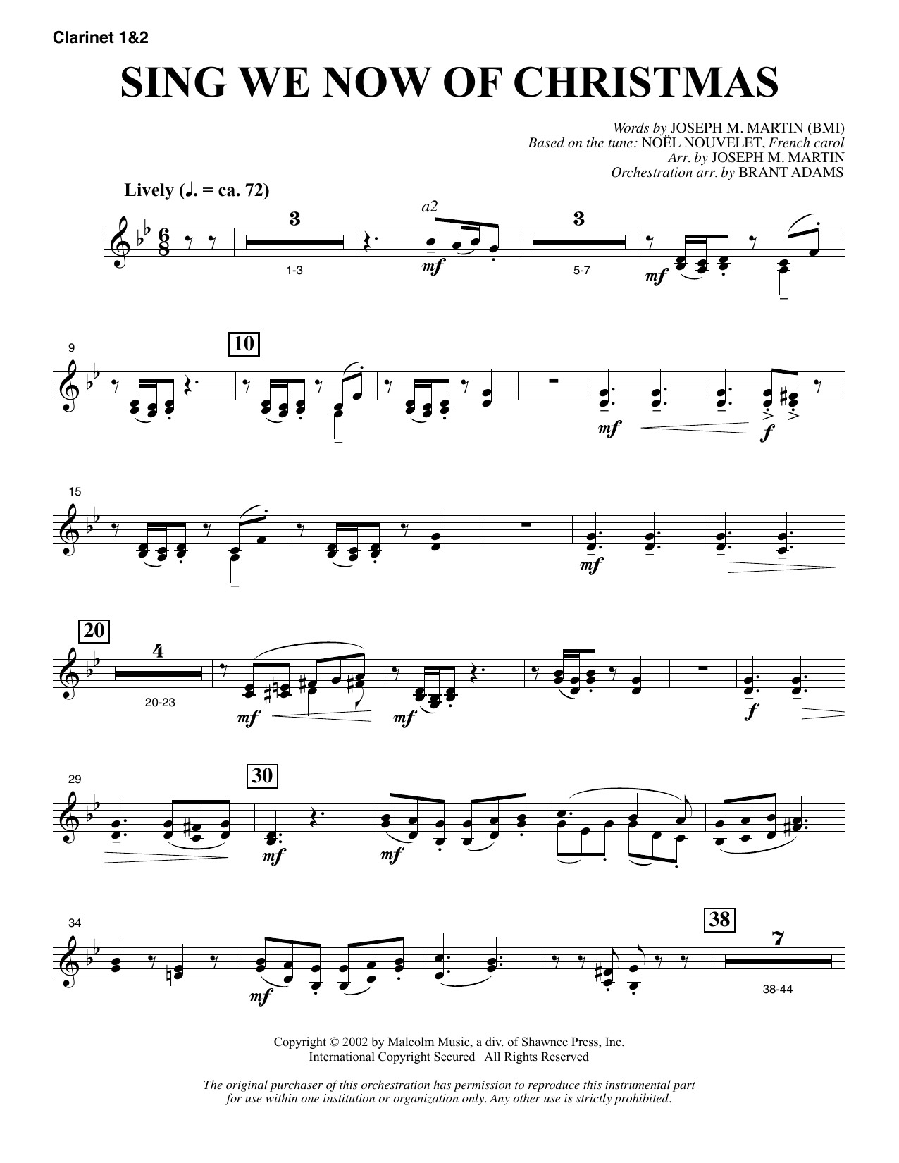 Joseph M. Martin Sing We Now Of Christmas (from Morning Star) - Bb Clarinet 1 & 2 Sheet Music Notes & Chords for Choir Instrumental Pak - Download or Print PDF