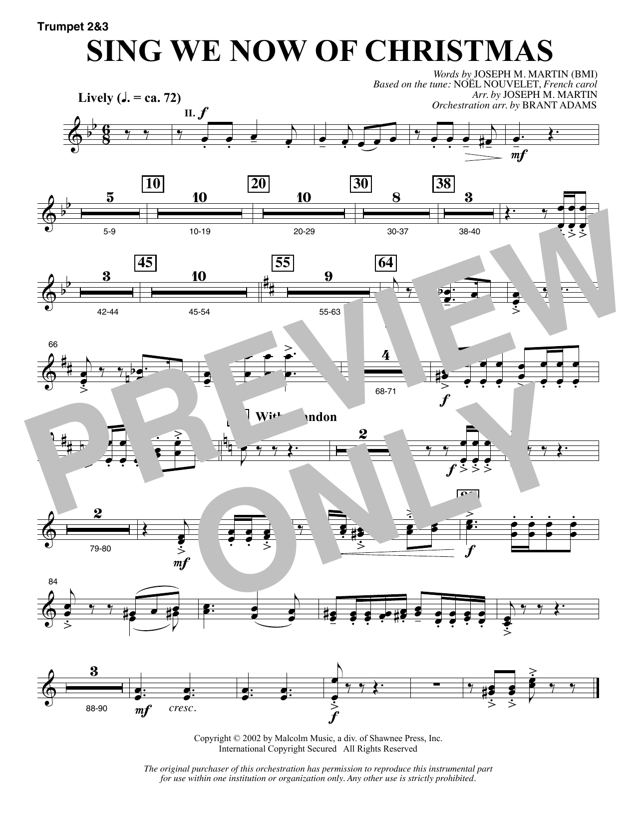 Joseph M. Martin Sing We Now Of Christmas (from Morning Star) - Bb Trumpet 2,3 Sheet Music Notes & Chords for Choir Instrumental Pak - Download or Print PDF