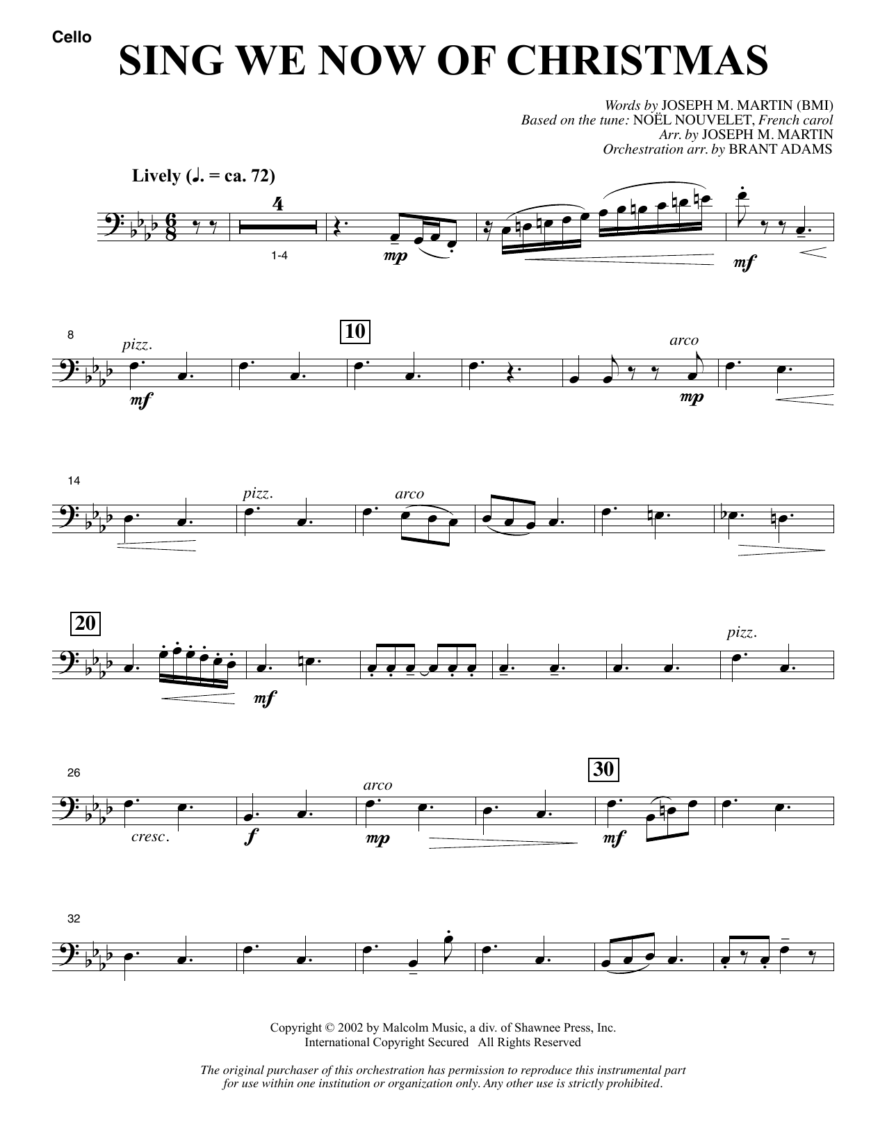 Joseph M. Martin Sing We Now Of Christmas (from Morning Star) - Cello Sheet Music Notes & Chords for Choir Instrumental Pak - Download or Print PDF