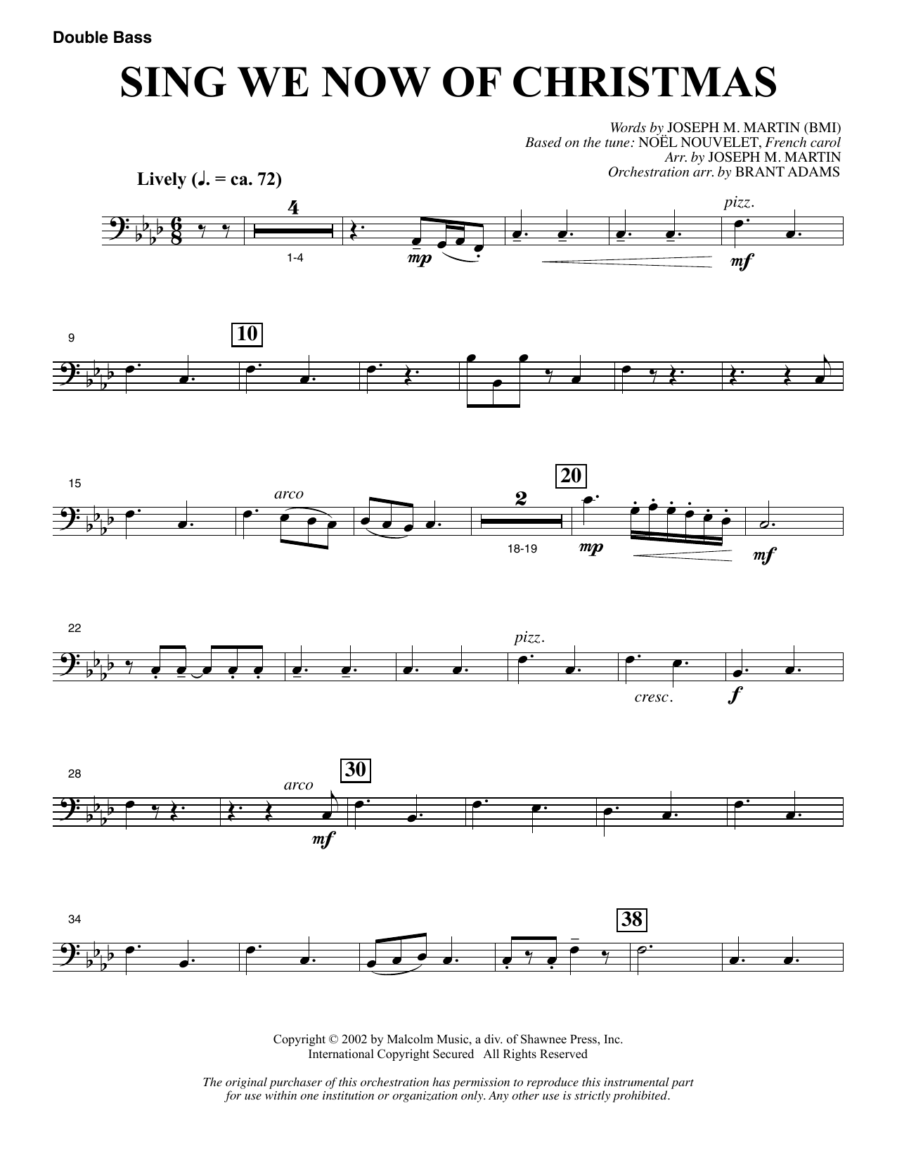Joseph M. Martin Sing We Now Of Christmas (from Morning Star) - Double Bass Sheet Music Notes & Chords for Choir Instrumental Pak - Download or Print PDF
