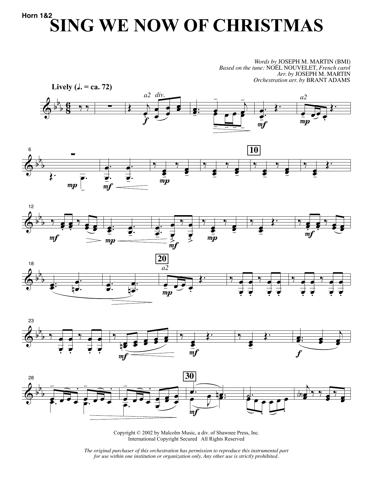 Joseph M. Martin Sing We Now Of Christmas (from Morning Star) - F Horn 1 & 2 Sheet Music Notes & Chords for Choir Instrumental Pak - Download or Print PDF