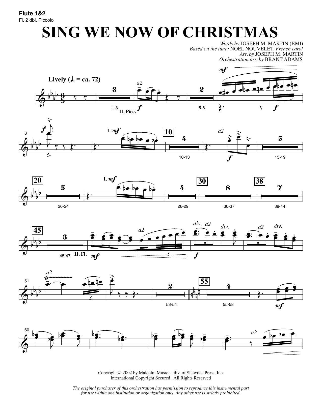 Joseph M. Martin Sing We Now Of Christmas (from Morning Star) - Flute 1 & 2 (Piccolo) Sheet Music Notes & Chords for Choir Instrumental Pak - Download or Print PDF