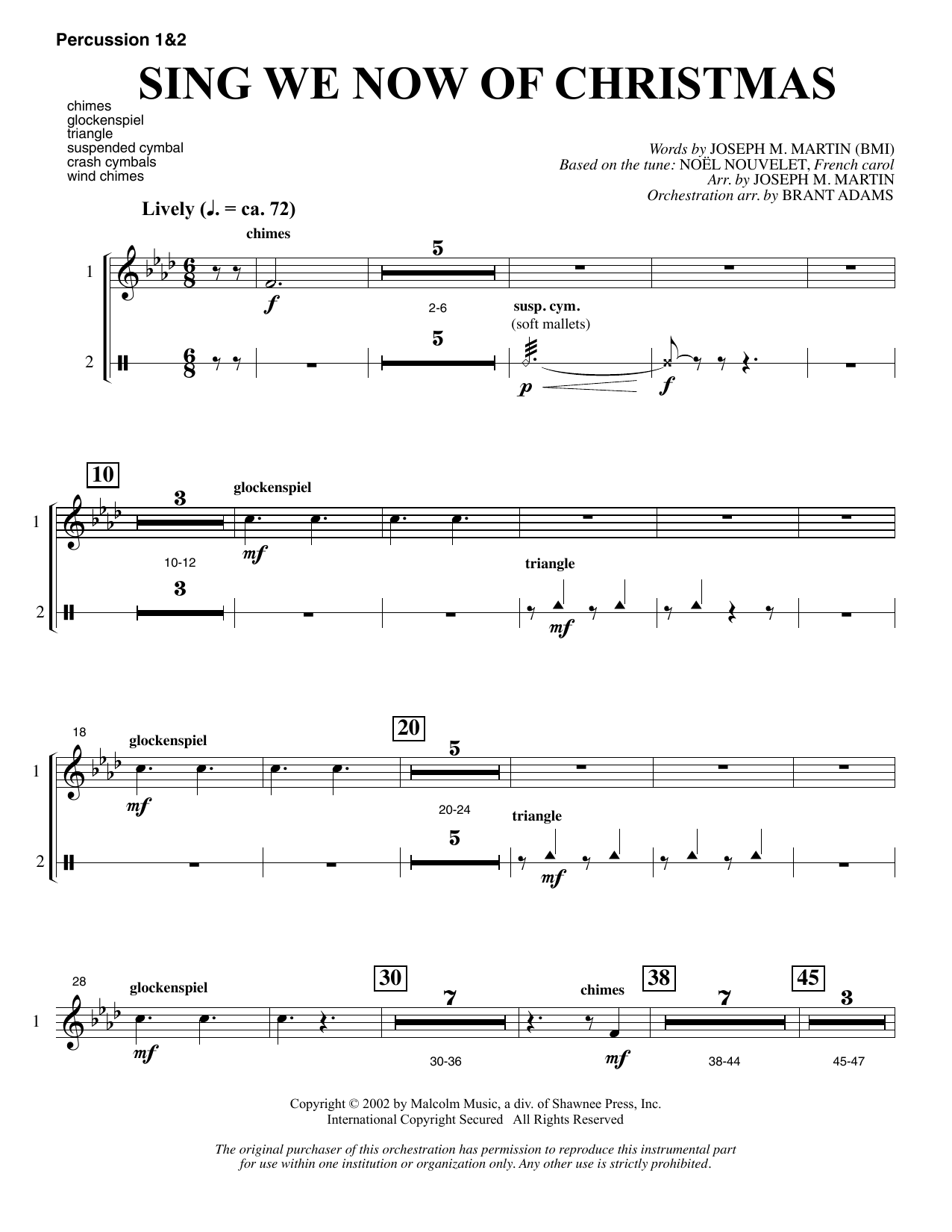 Joseph M. Martin Sing We Now Of Christmas (from Morning Star) - Percussion 1 & 2 Sheet Music Notes & Chords for Choir Instrumental Pak - Download or Print PDF