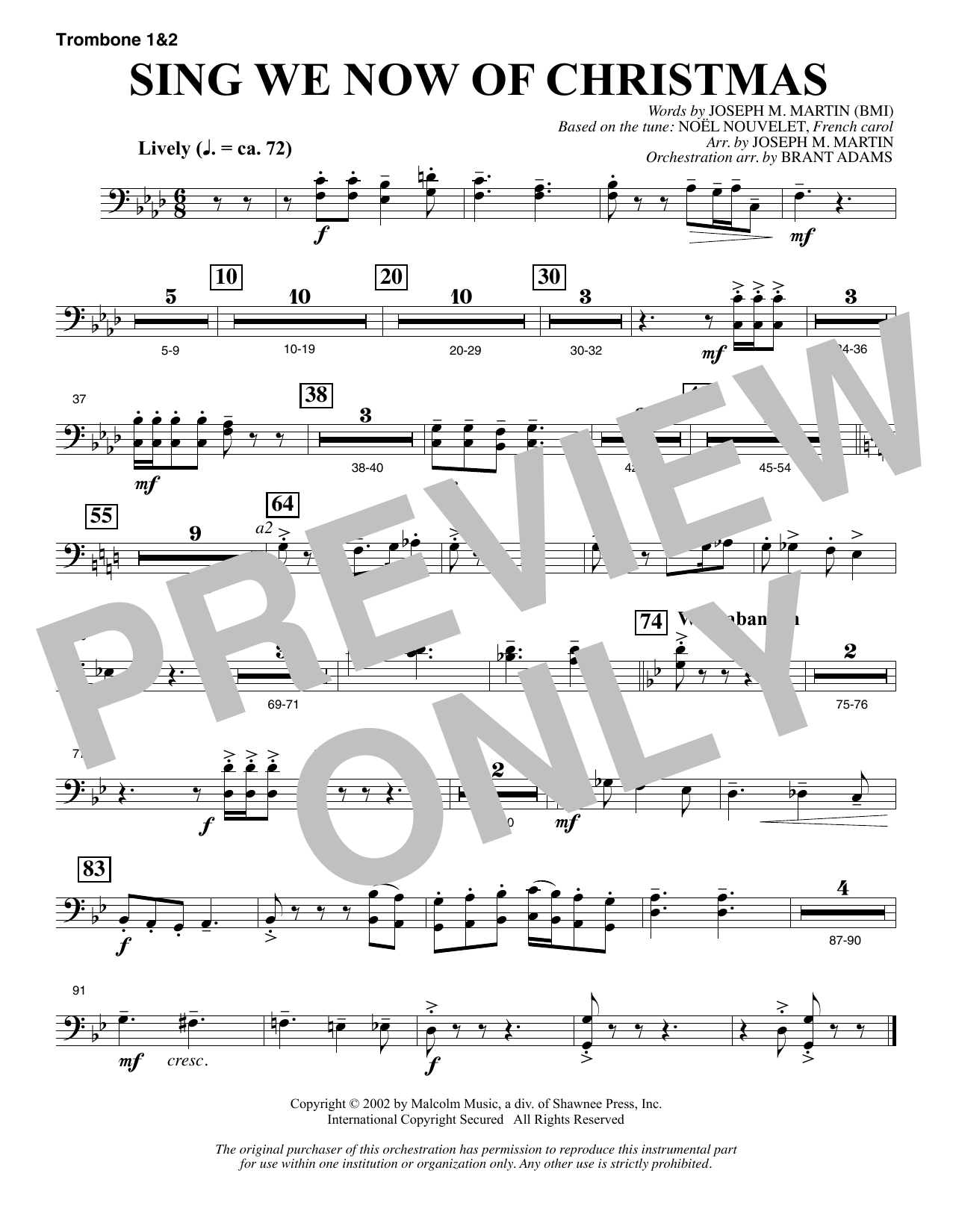 Joseph M. Martin Sing We Now Of Christmas (from Morning Star) - Trombone 1 & 2 Sheet Music Notes & Chords for Choir Instrumental Pak - Download or Print PDF