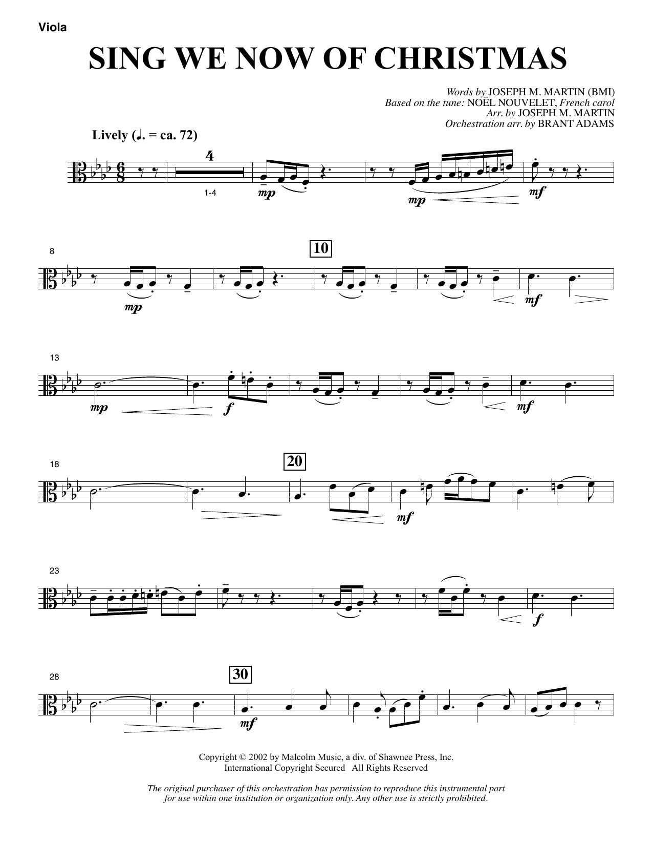 Joseph M. Martin Sing We Now Of Christmas (from Morning Star) - Viola Sheet Music Notes & Chords for Choir Instrumental Pak - Download or Print PDF