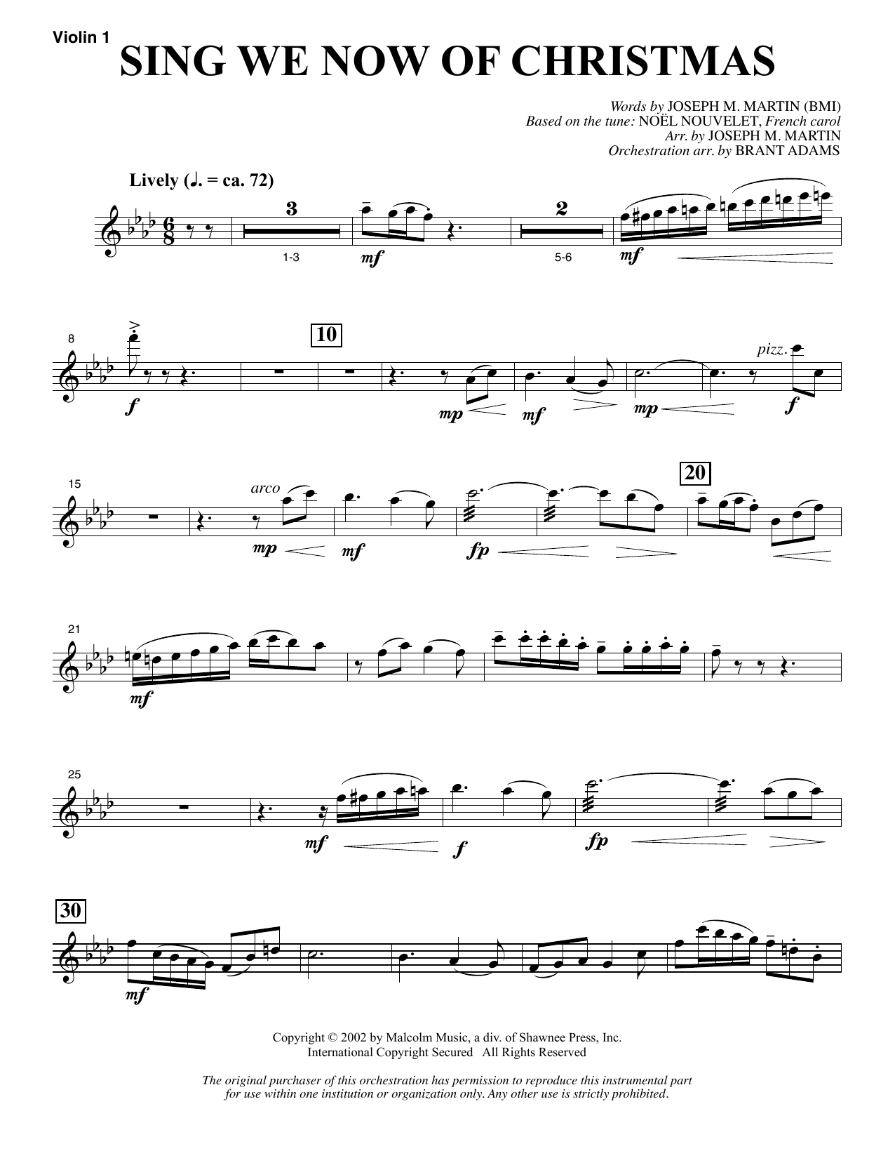 Joseph M. Martin Sing We Now Of Christmas (from Morning Star) - Violin 1 Sheet Music Notes & Chords for Choir Instrumental Pak - Download or Print PDF