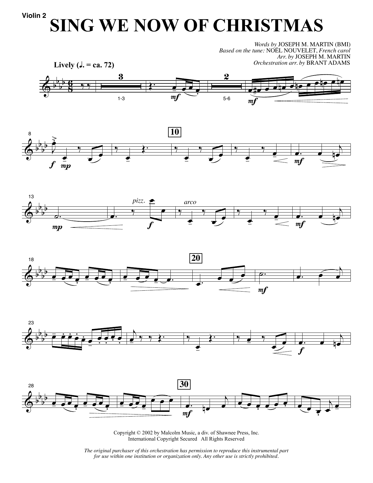 Joseph M. Martin Sing We Now Of Christmas (from Morning Star) - Violin 2 Sheet Music Notes & Chords for Choir Instrumental Pak - Download or Print PDF