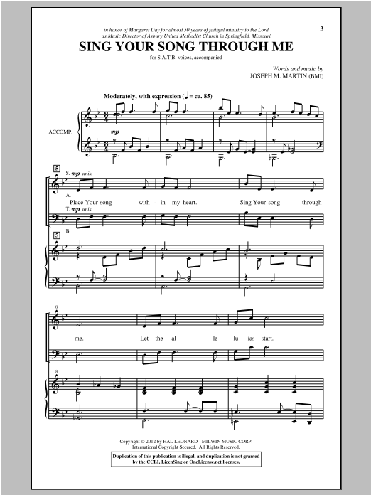 Joseph M. Martin Sing Your Song Through Me Sheet Music Notes & Chords for SATB - Download or Print PDF