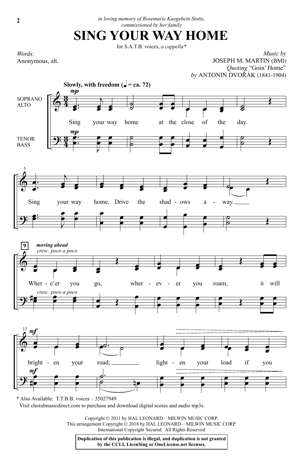 Joseph M. Martin Sing Your Way Home Sheet Music Notes & Chords for TTBB Choir - Download or Print PDF