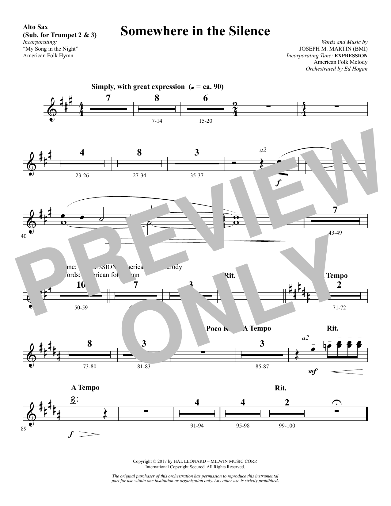 Joseph M. Martin Somewhere in the Silence - Alto Sax (sub. Trumpet 2-3) Sheet Music Notes & Chords for Choral Instrumental Pak - Download or Print PDF