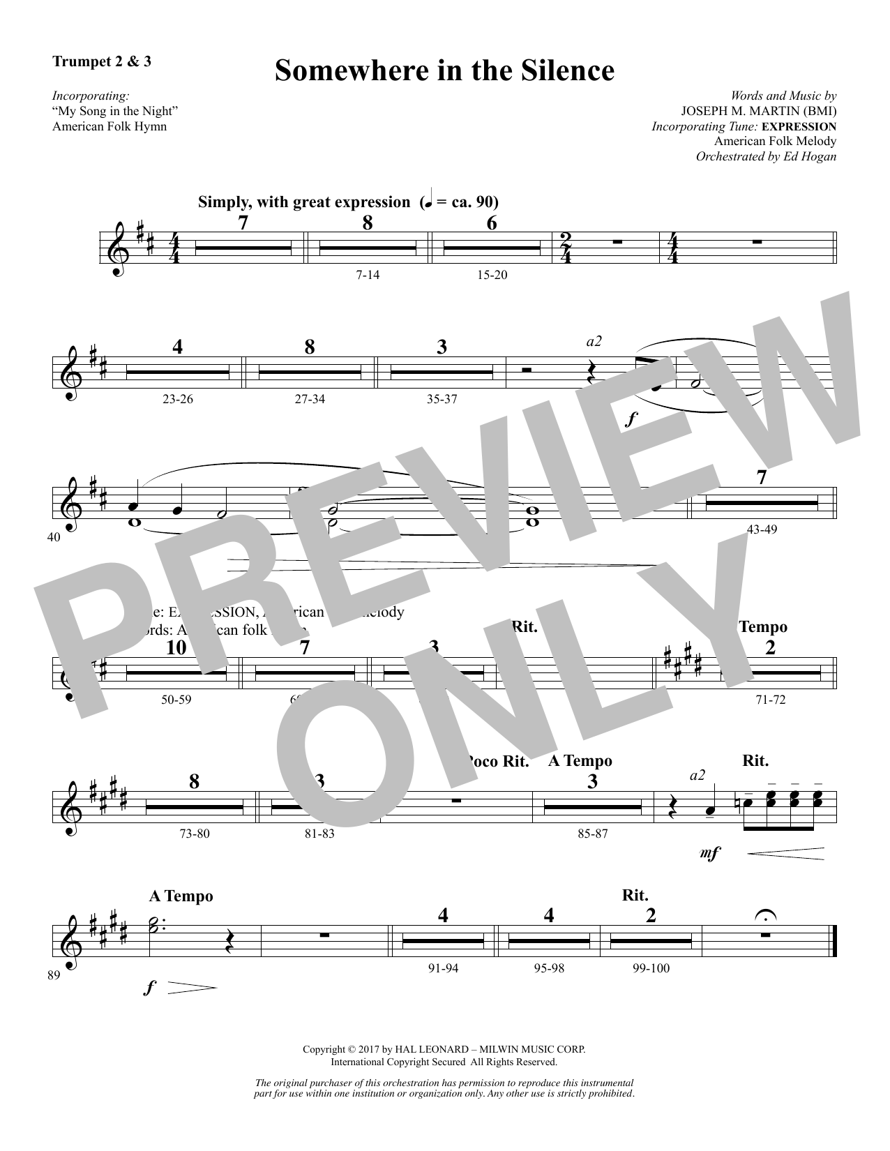 Joseph M. Martin Somewhere in the Silence - Bb Trumpet 2,3 Sheet Music Notes & Chords for Choral Instrumental Pak - Download or Print PDF