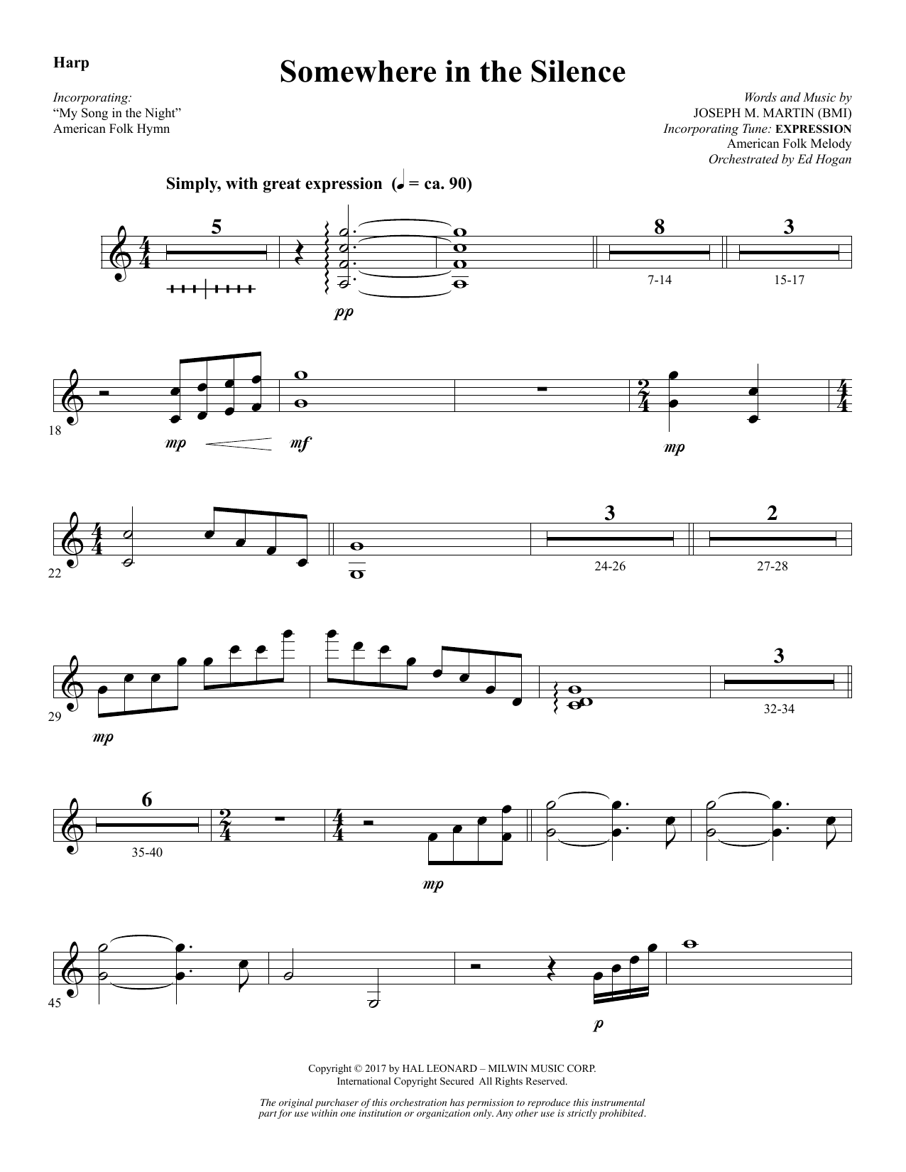 Joseph M. Martin Somewhere in the Silence - Harp Sheet Music Notes & Chords for Choral Instrumental Pak - Download or Print PDF