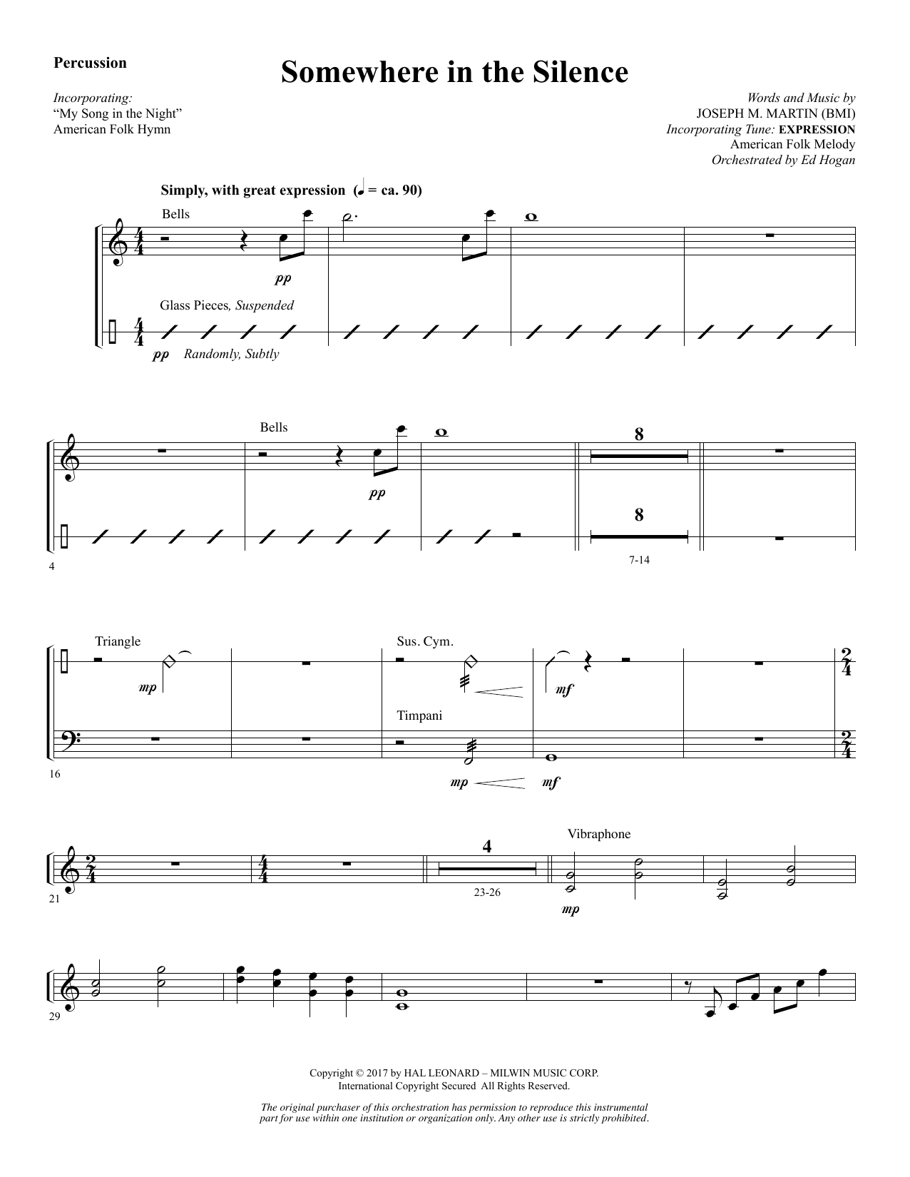 Joseph M. Martin Somewhere in the Silence - Percussion Sheet Music Notes & Chords for Choral Instrumental Pak - Download or Print PDF