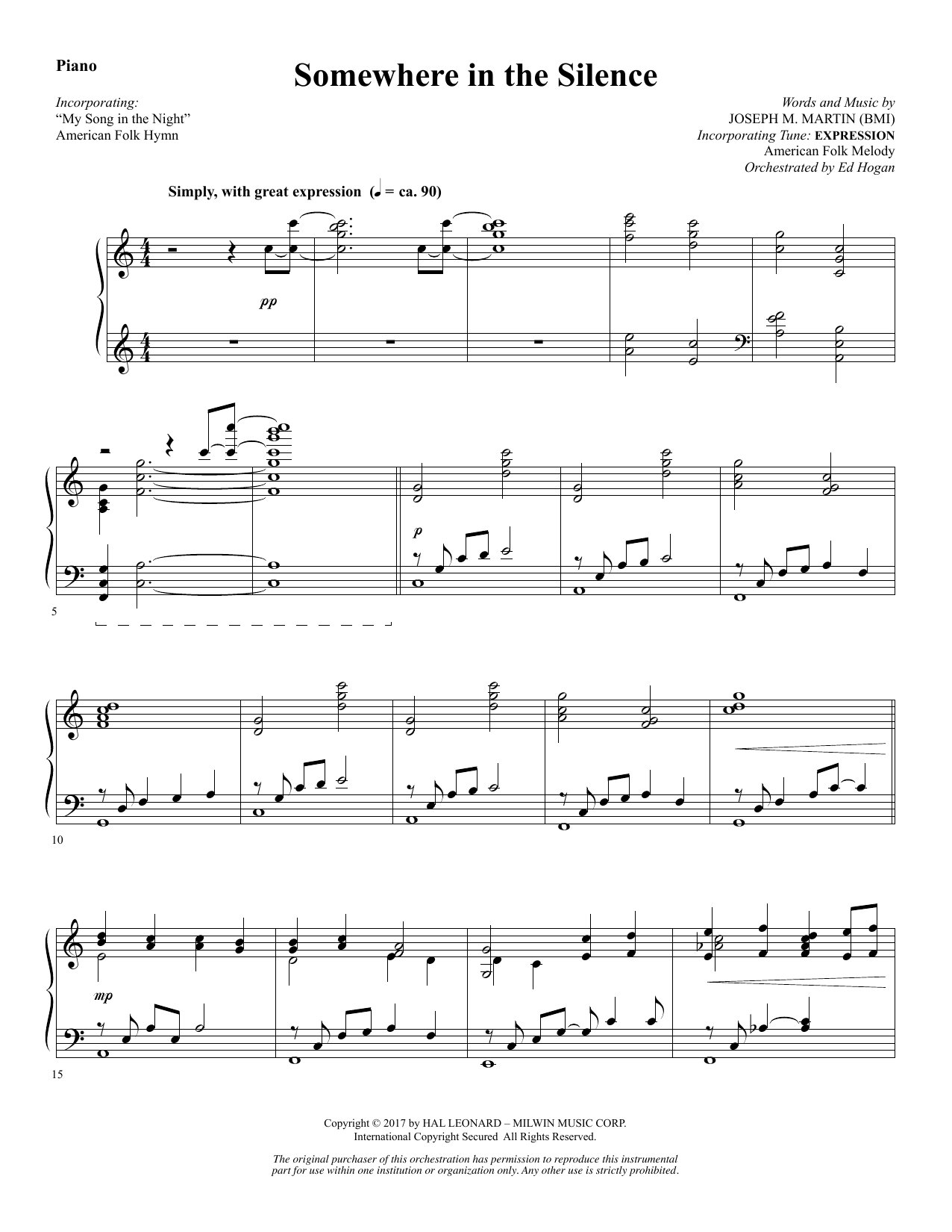Joseph M. Martin Somewhere in the Silence - Piano Sheet Music Notes & Chords for Choral Instrumental Pak - Download or Print PDF