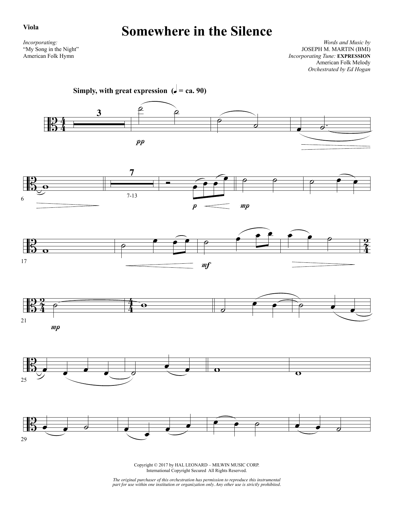 Joseph M. Martin Somewhere in the Silence - Viola Sheet Music Notes & Chords for Choral Instrumental Pak - Download or Print PDF