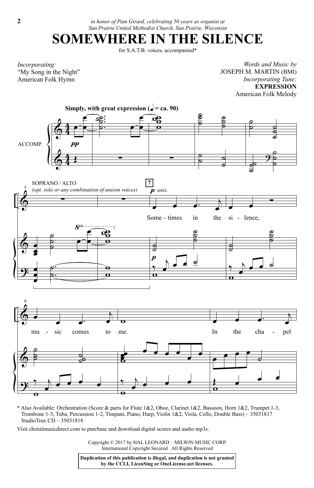 Joseph M. Martin Somewhere In The Silence Sheet Music Notes & Chords for SATB - Download or Print PDF
