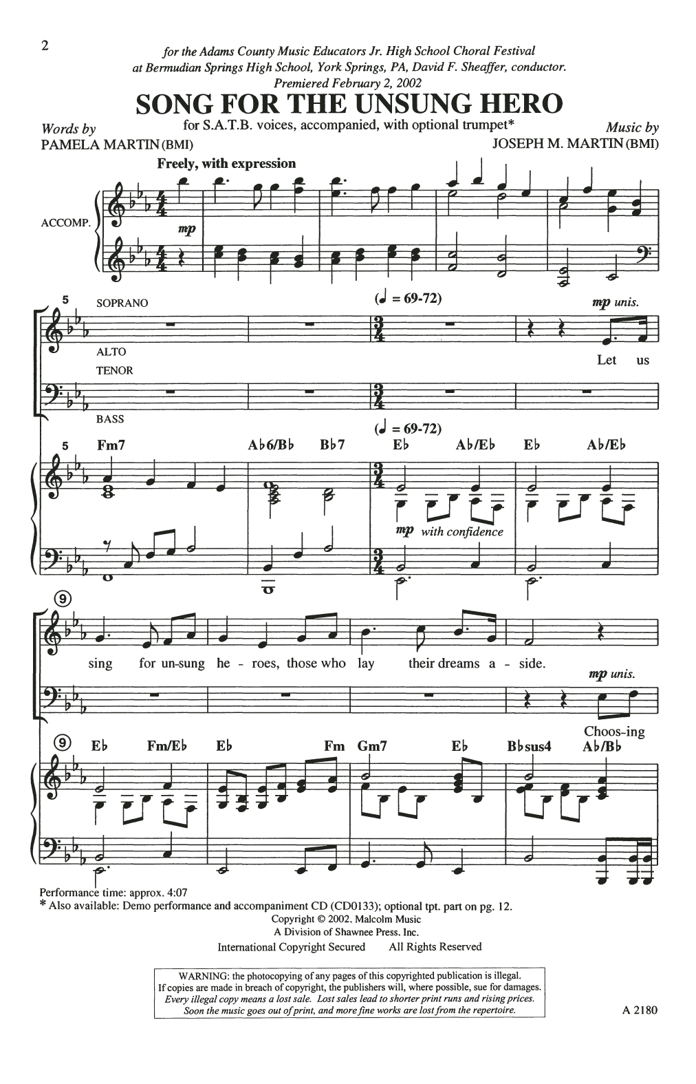 Joseph M. Martin Song For The Unsung Hero Sheet Music Notes & Chords for SATB Choir - Download or Print PDF
