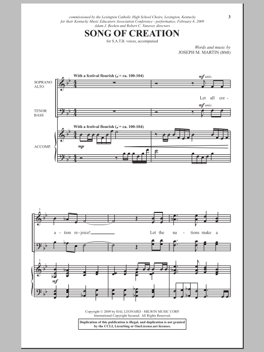 Joseph M. Martin Song Of Creation Sheet Music Notes & Chords for SATB - Download or Print PDF