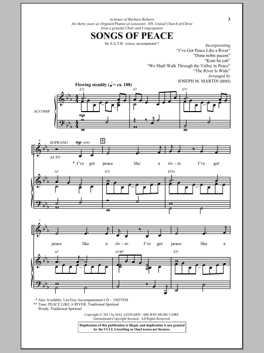 Joseph M. Martin Songs Of Peace Sheet Music Notes & Chords for SATB - Download or Print PDF