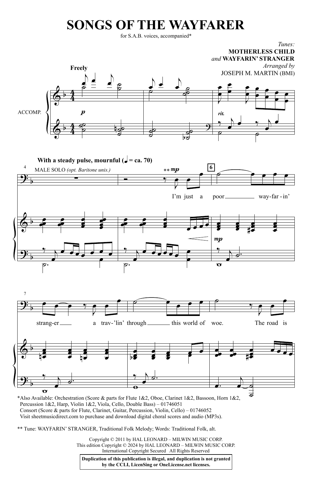 Joseph M. Martin Songs Of The Wayfarer Sheet Music Notes & Chords for SAB Choir - Download or Print PDF