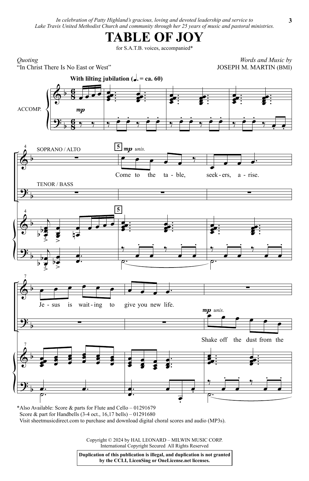 Joseph M. Martin Table Of Joy Sheet Music Notes & Chords for SATB Choir - Download or Print PDF