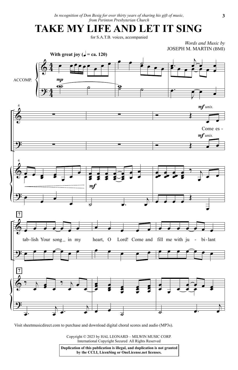 Joseph M. Martin Take My Life And Let It Sing Sheet Music Notes & Chords for SATB Choir - Download or Print PDF