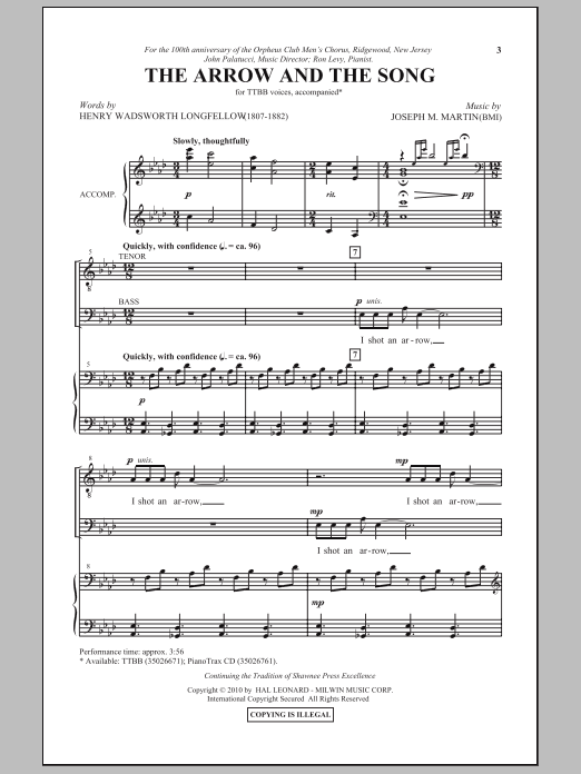 Joseph M. Martin The Arrow And The Song Sheet Music Notes & Chords for TTBB - Download or Print PDF